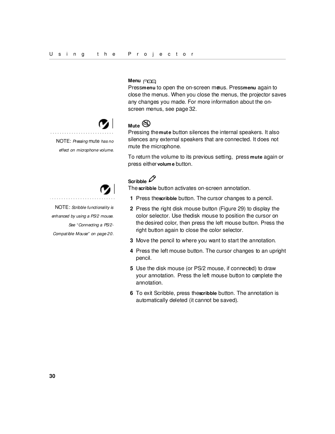 InFocus 210, 220 manual Menu 