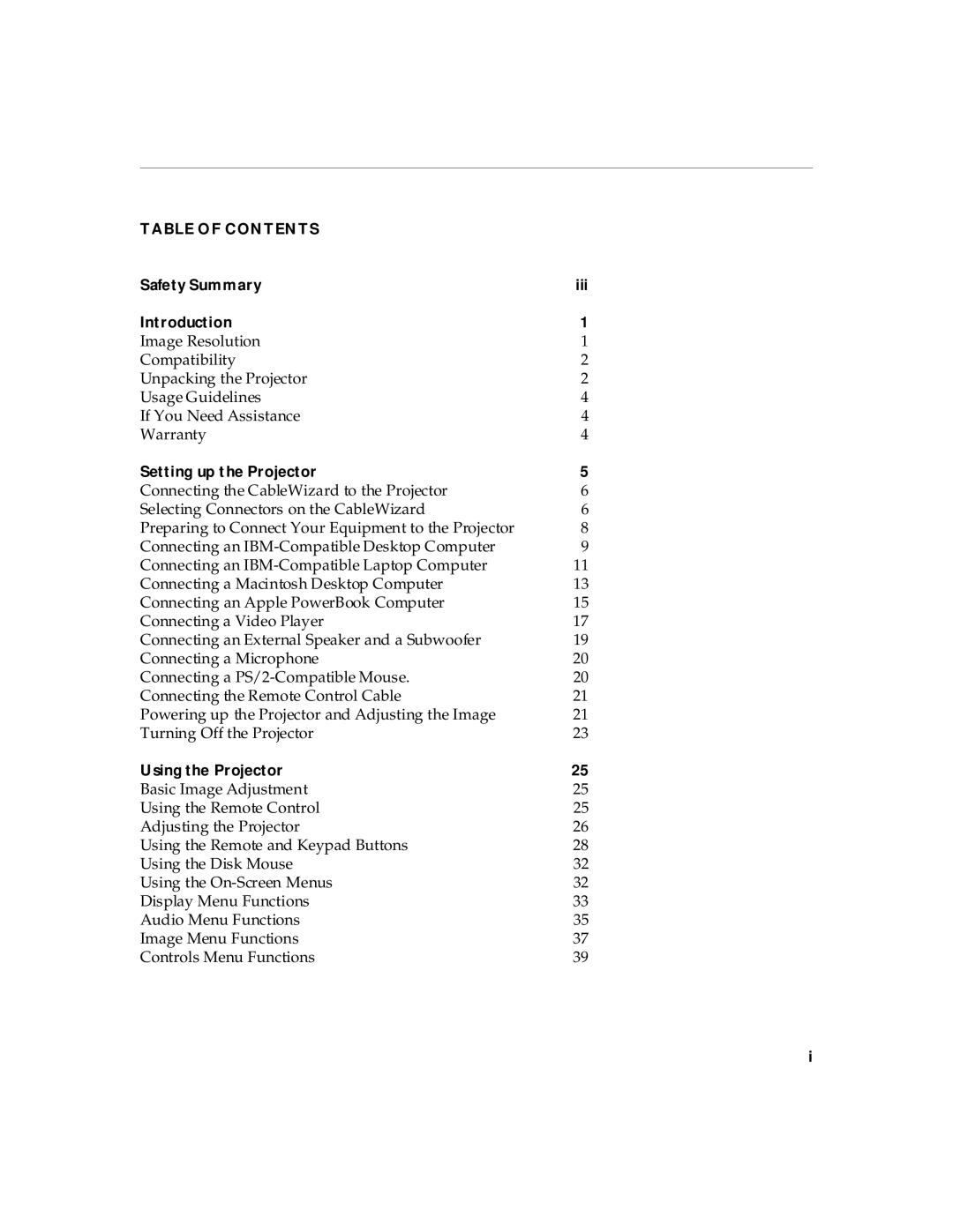 InFocus 210, 220 manual Table of Contents 