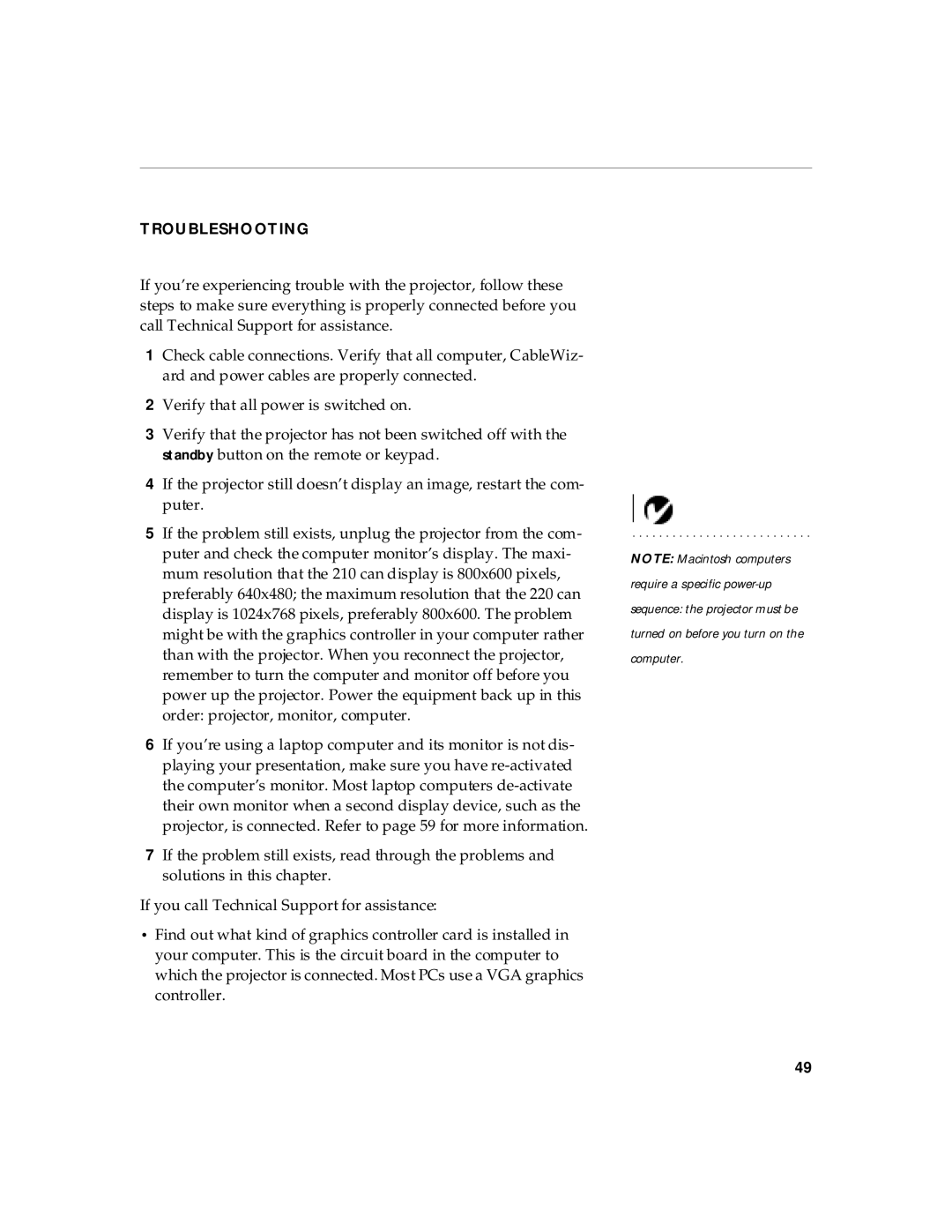 InFocus 210, 220 manual Troubleshooting 