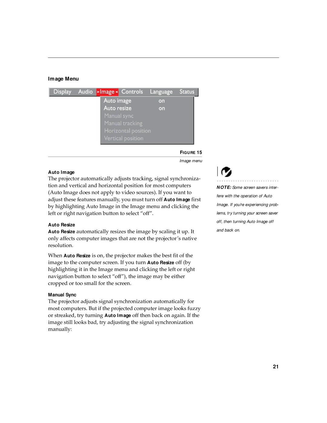 InFocus 330 manual Image Menu 