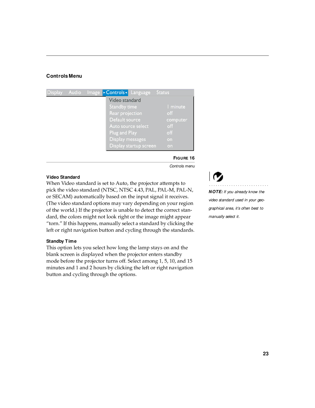 InFocus 330 manual Controls Menu 