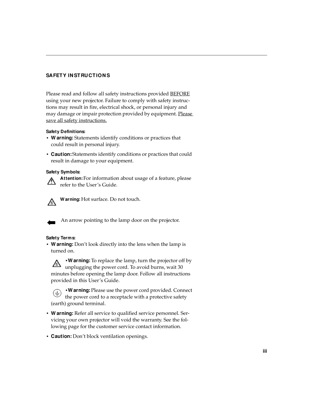 InFocus 330 manual Safety Instructions 