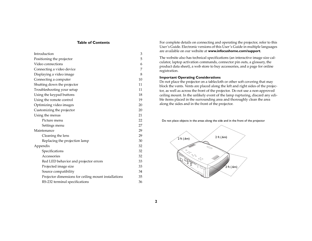 InFocus 5700 manual Table of Contents 