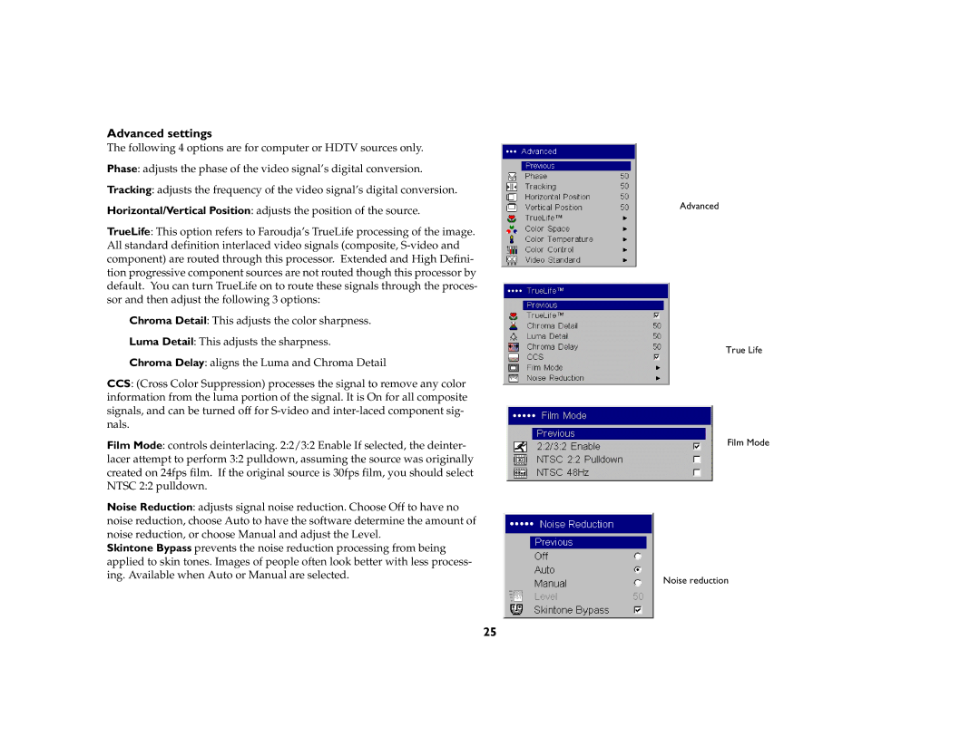 InFocus 5700 manual Advanced settings 