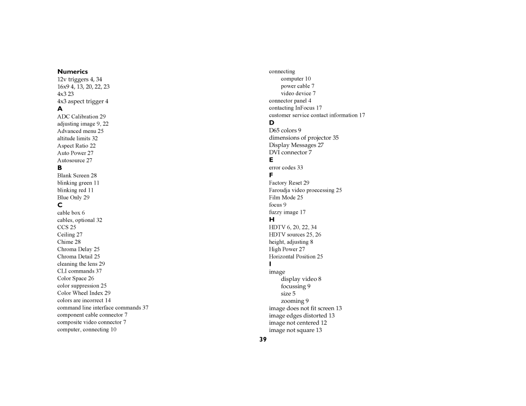 InFocus 5700 manual Numerics 