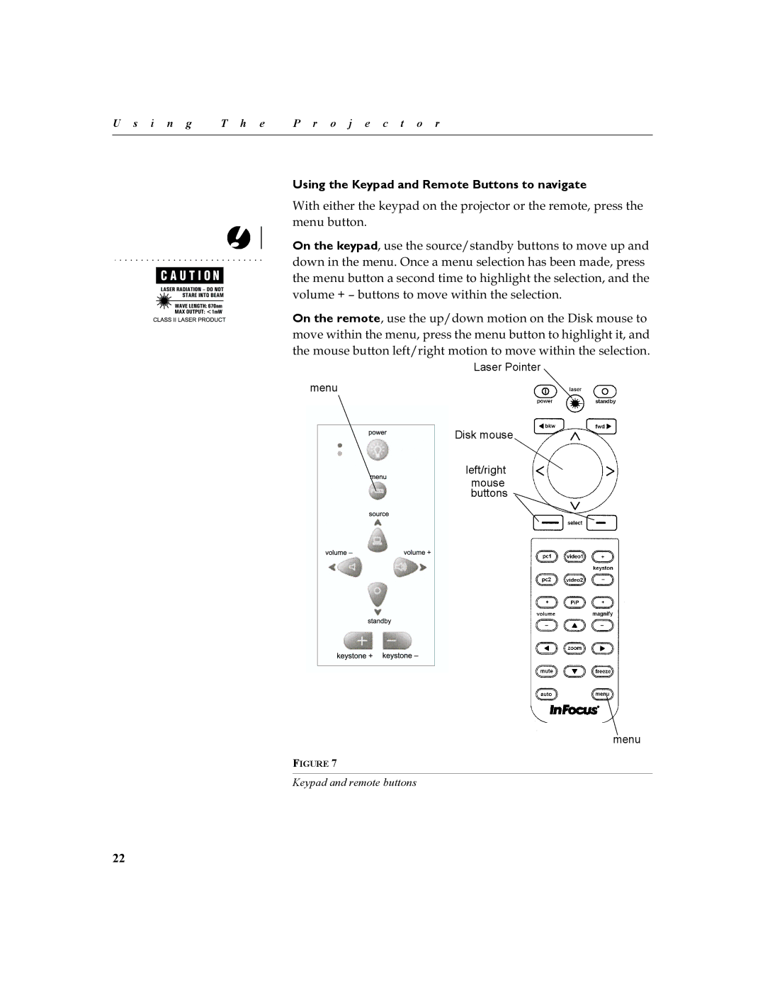 InFocus 630 manual Using the Keypad and Remote Buttons to navigate, Phqxexwwrq 