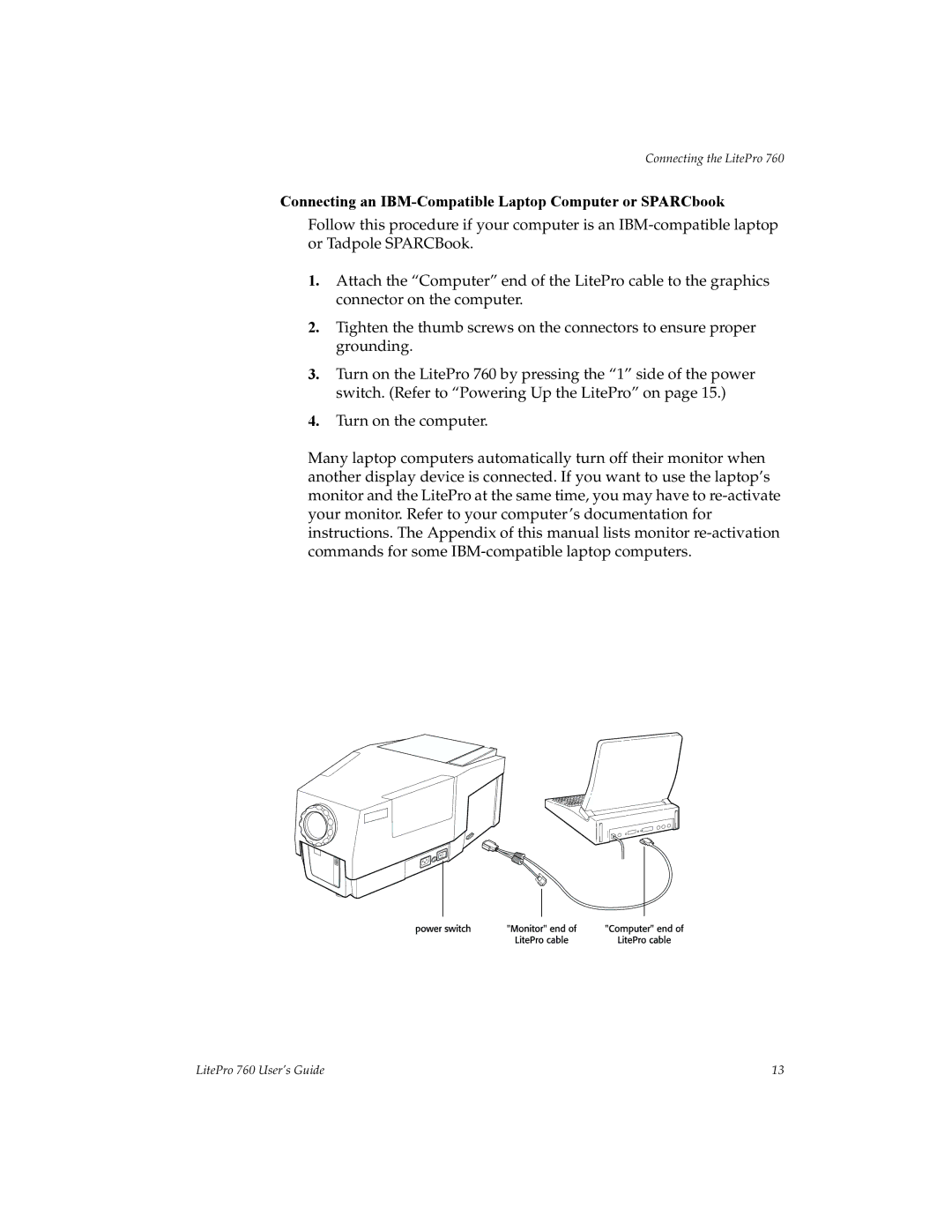 InFocus 760 manual Connecting an IBM-Compatible Laptop Computer or SPARCbook 