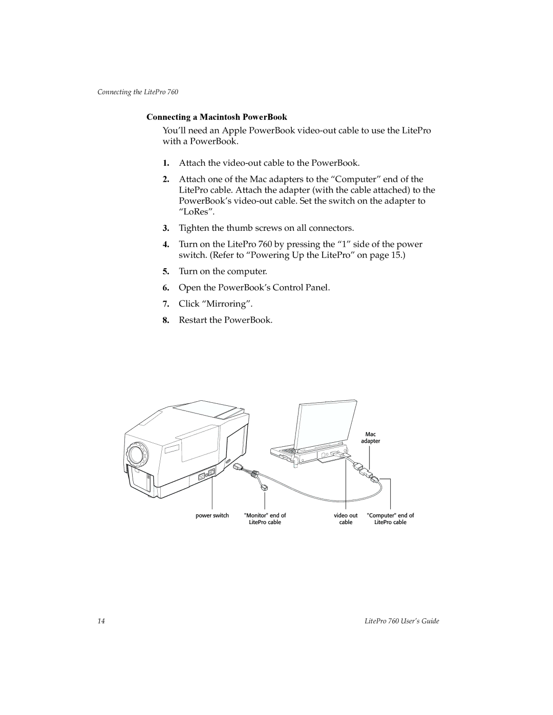 InFocus 760 manual Connecting a Macintosh PowerBook 