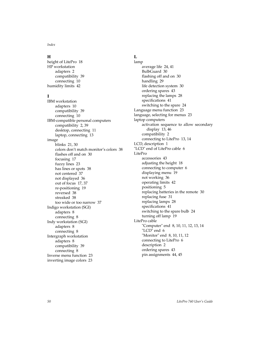 InFocus 760 manual Index 