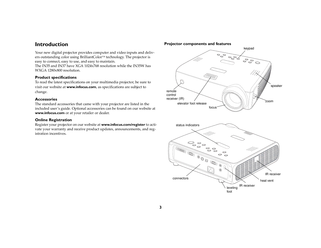 InFocus C250W, C315 manual Introduction 