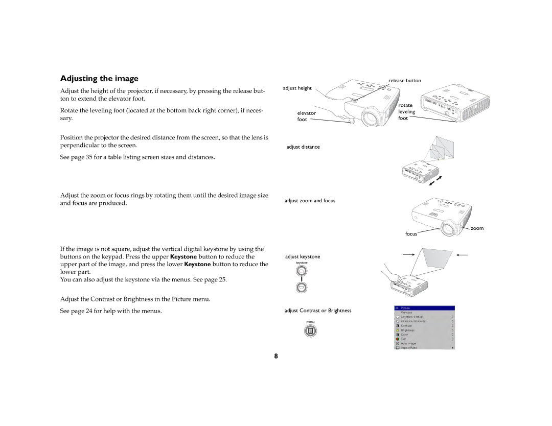 InFocus C250W, C315 manual Adjusting the image 