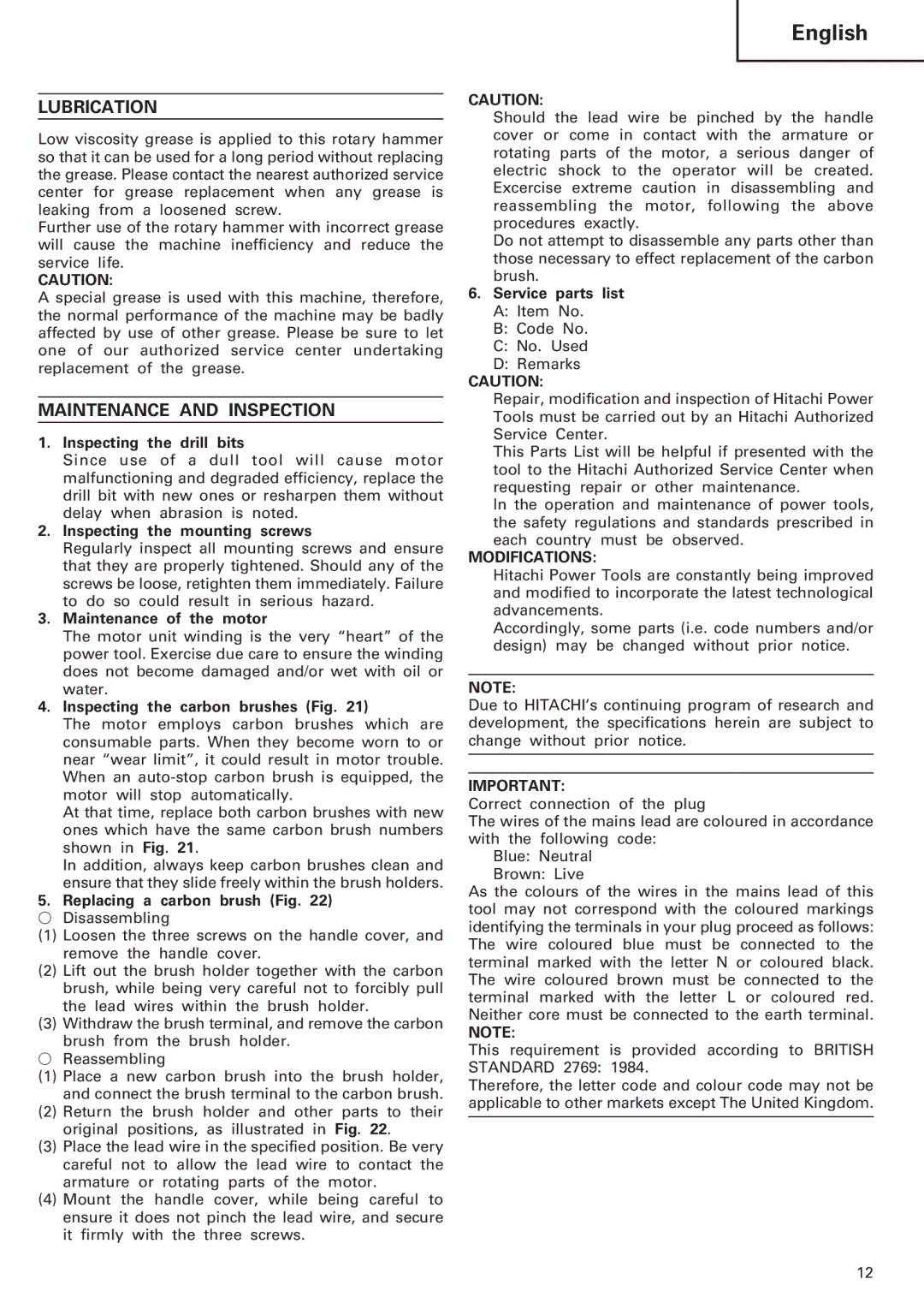 InFocus DH 24PC manual Lubrication, Maintenance and Inspection, Modifications 