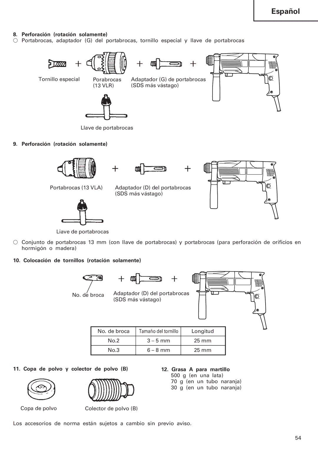 InFocus DH 24PC manual Perforación rotación solamente, Colocación de tornillos rotación solamente 