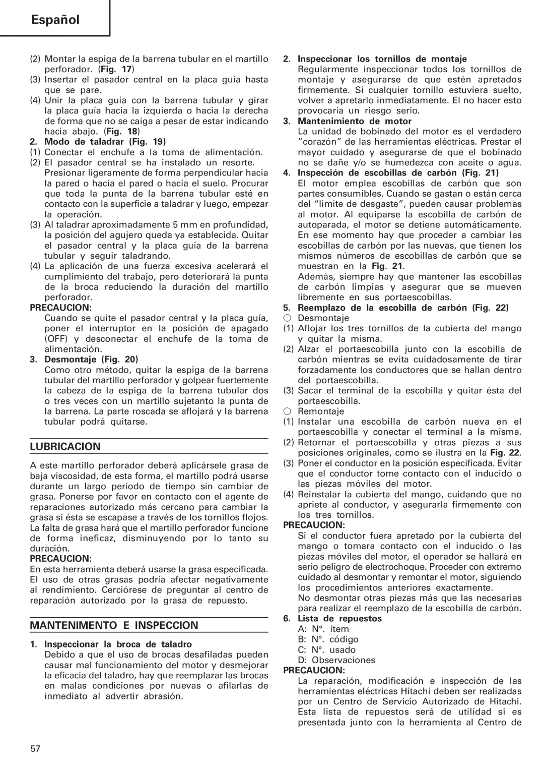 InFocus DH 24PC manual Lubricacion, Mantenimento E Inspeccion 