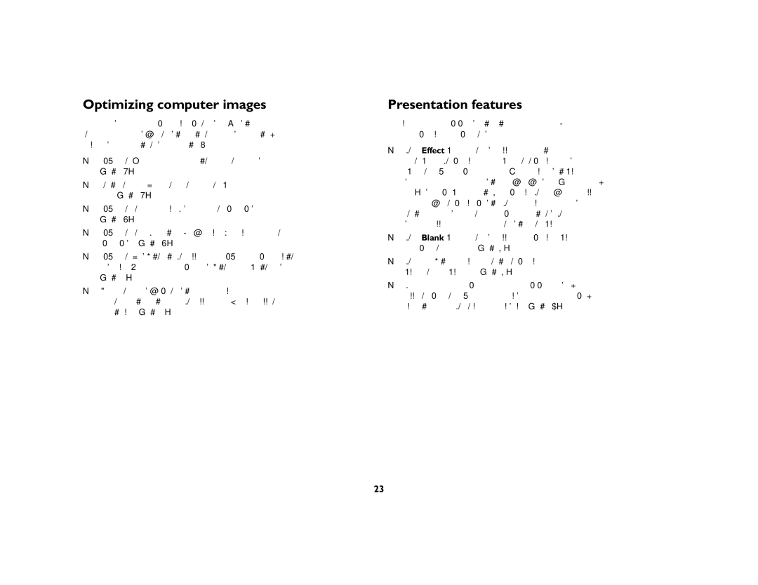 InFocus DP2000S, DP2000X manual Optimizing computer images, Presentation features 