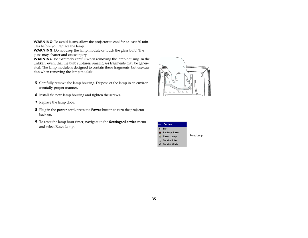 InFocus DP2000S, DP2000X manual Reset Lamp 