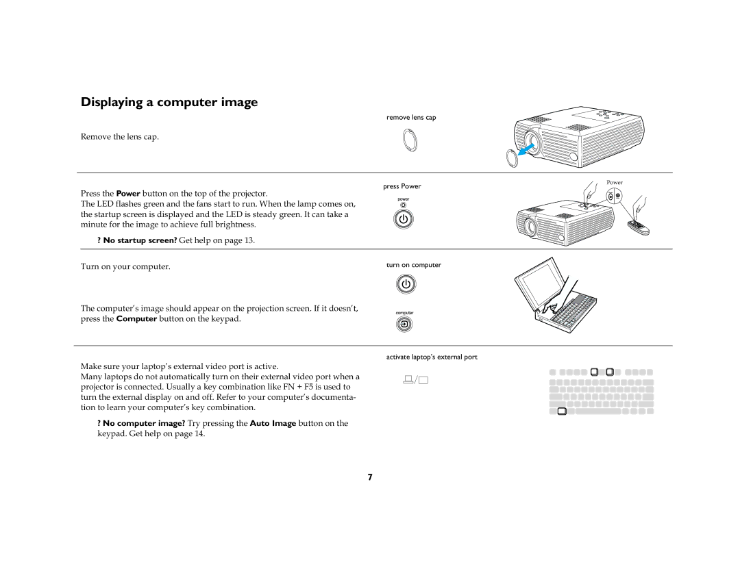 InFocus DP2000S, DP2000X manual Displaying a computer image, 5HPRYHWKHOHQVFDS, Plqxwhiruwkhlpdjhwrdfklhyhixooeuljkwqhvv 