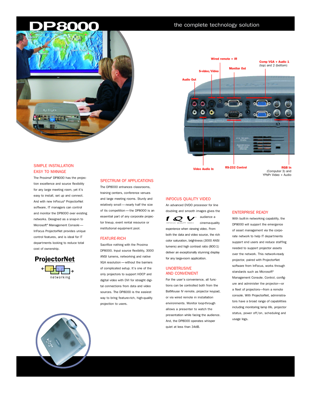 InFocus DP8000 manual Simple Installation Easy to Manage, Spectrum of Applications, Feature-Rich, Infocus Quality Video 