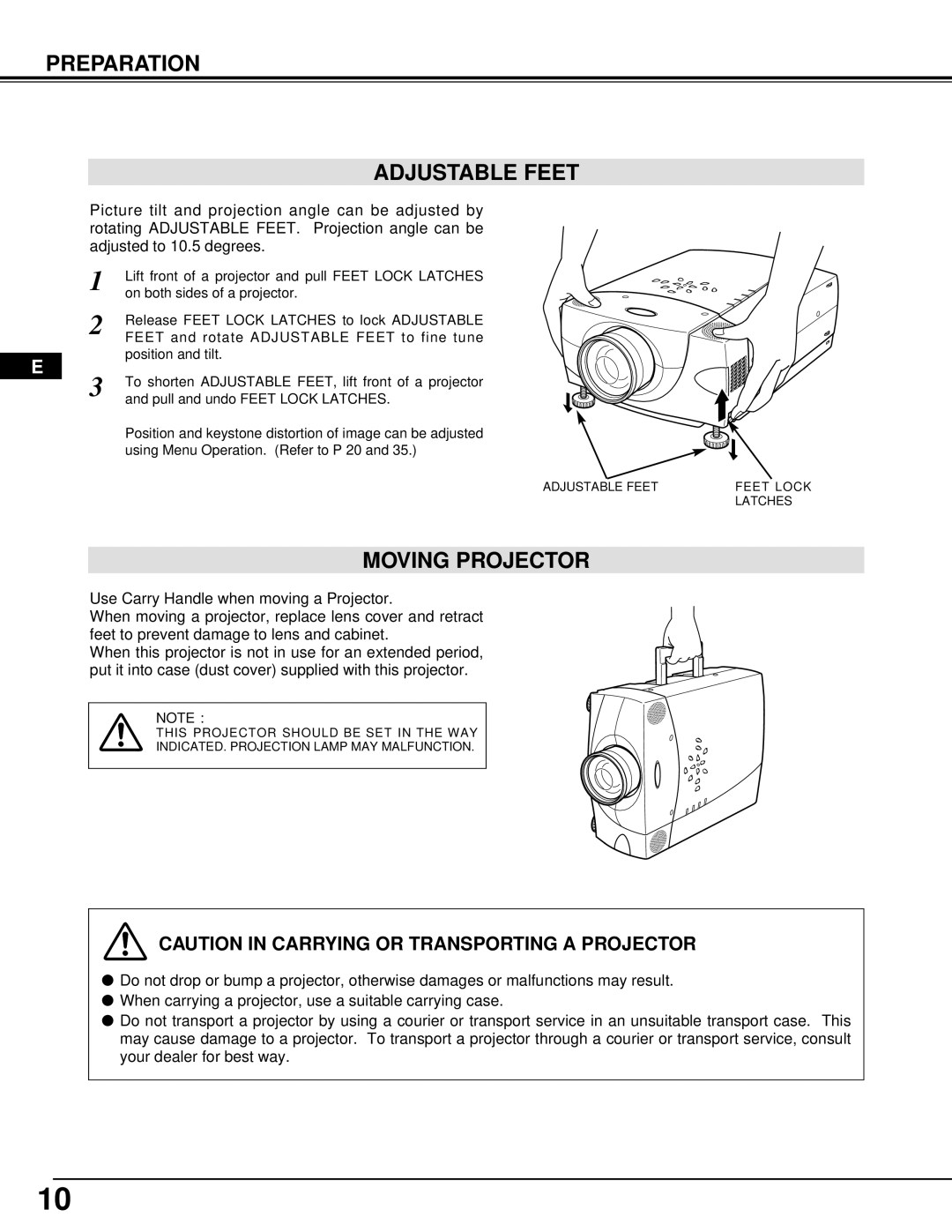 InFocus DP9295 manual Preparation Adjustable Feet, Moving Projector 