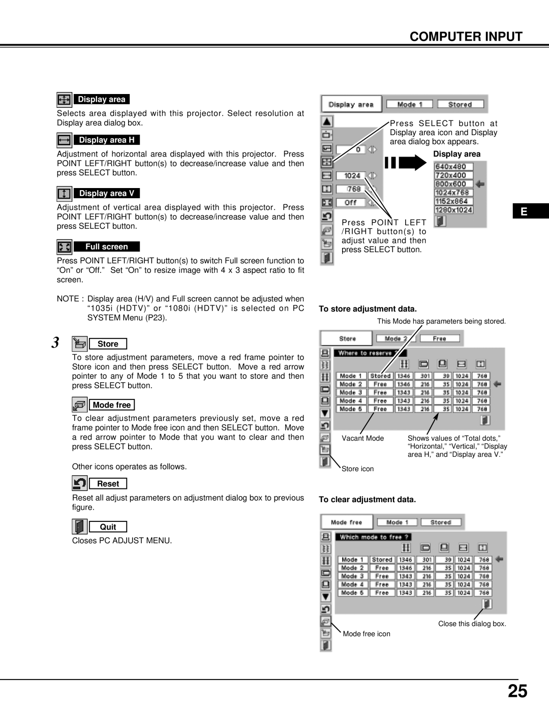 InFocus DP9295 manual Computer Input, Display area H, Full screen 