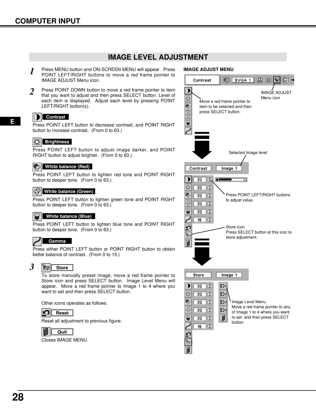 InFocus DP9295 manual Computer Input Image Level Adjustment, Image Adjust Menu 