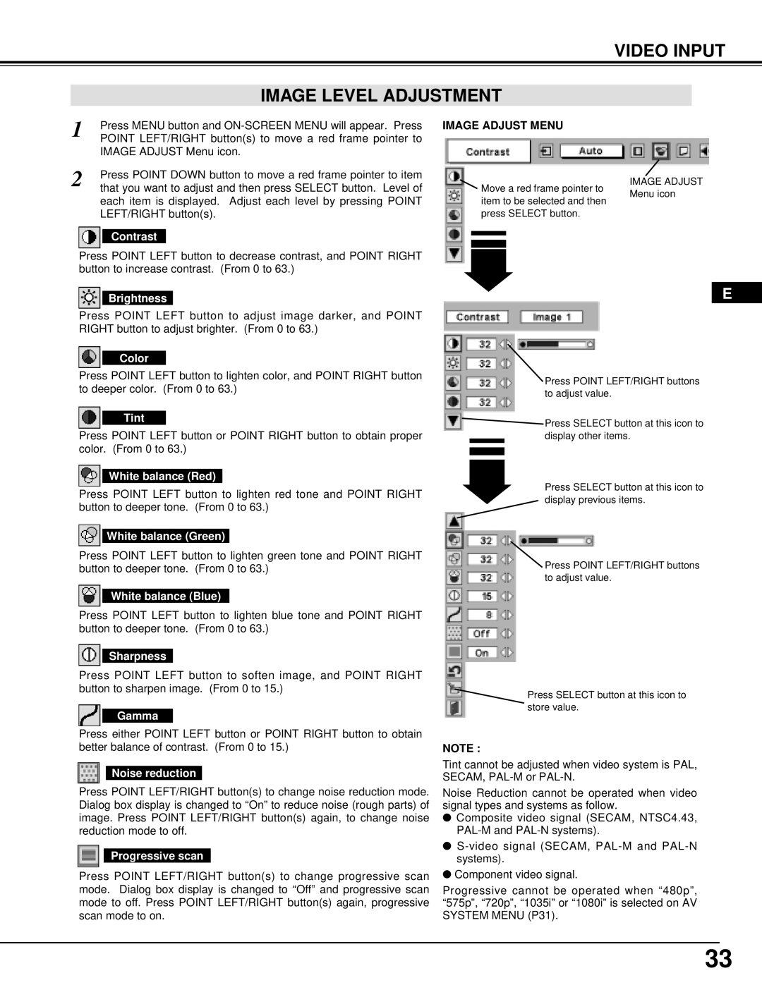 InFocus DP9295 manual Video Input Image Level Adjustment 