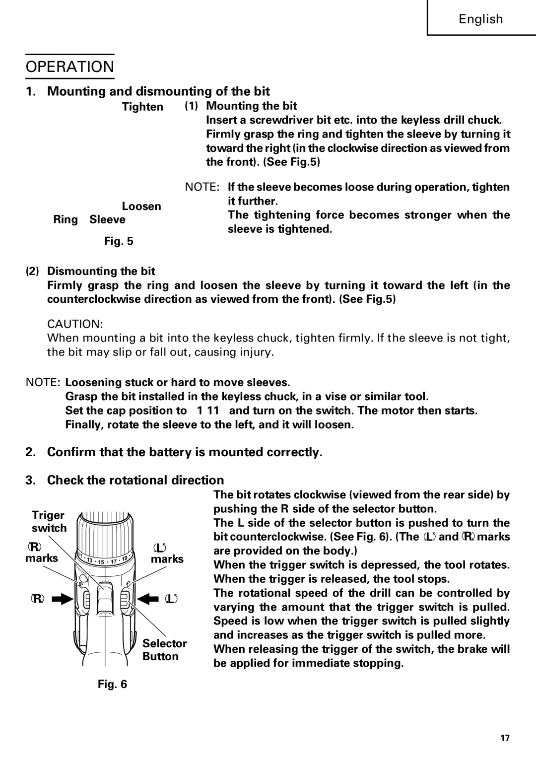 InFocus DS 14DVF instruction manual Operation, Mounting and dismounting of the bit 