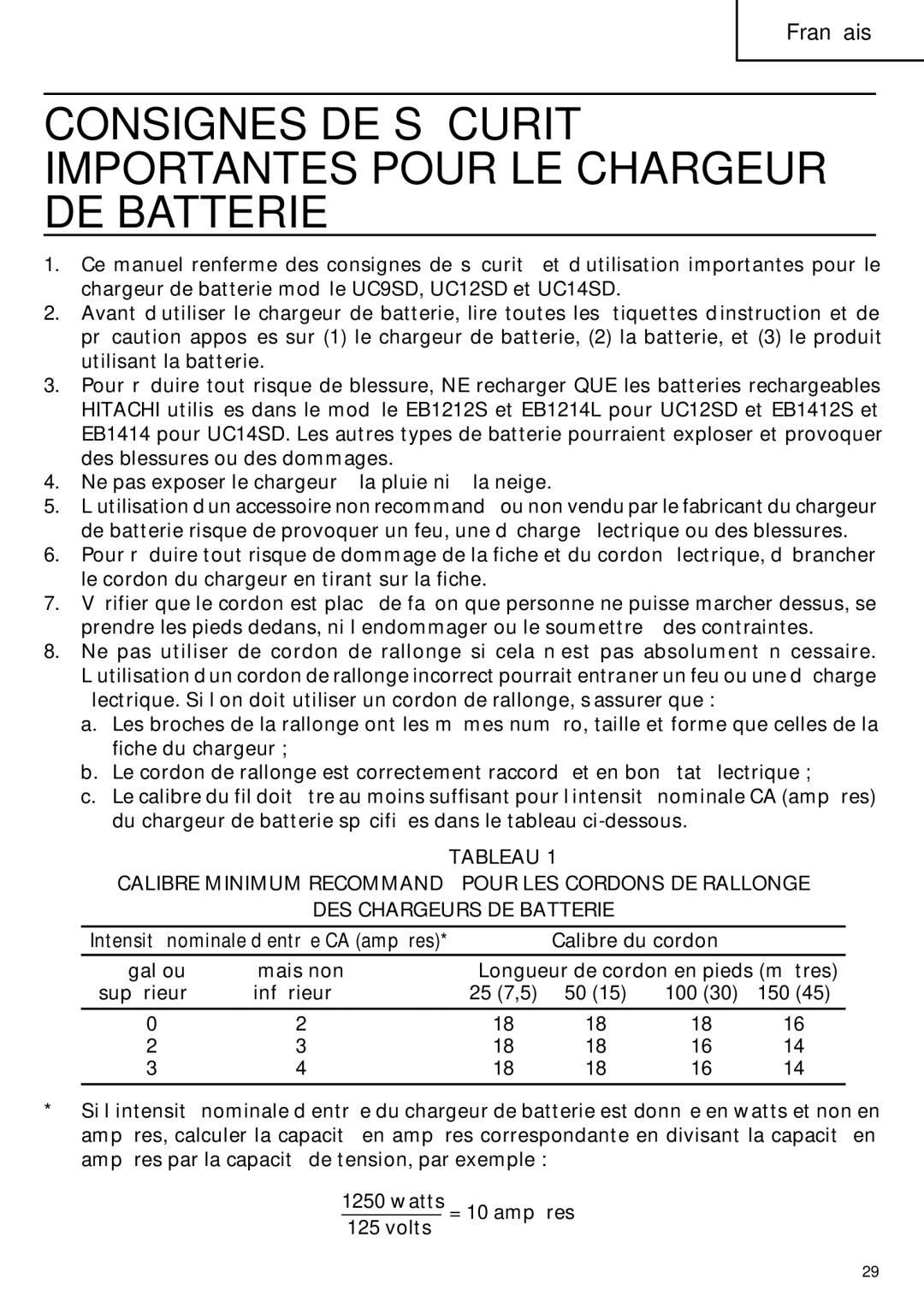 InFocus DS 14DVF instruction manual Intensité nominale d’entrée CA ampères 