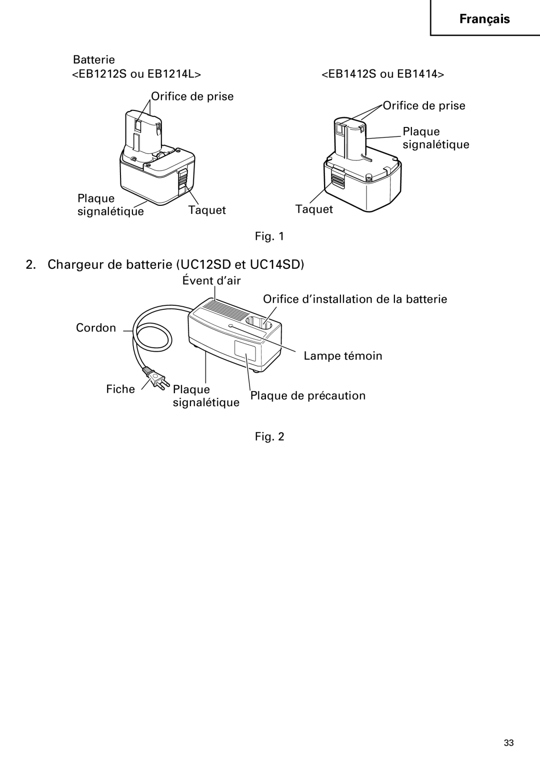 InFocus DS 14DVF instruction manual Chargeur de batterie UC12SD et UC14SD 