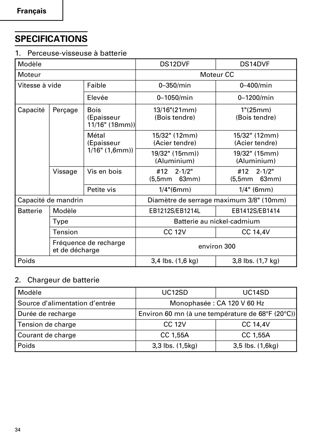 InFocus DS 14DVF instruction manual Chargeur de batterie, UC12SD UC14SD 