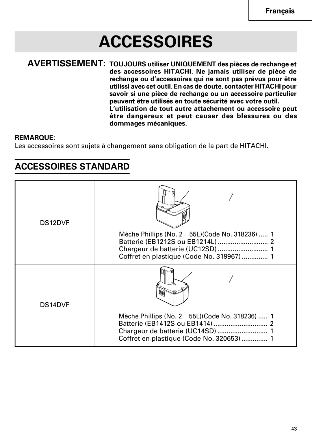 InFocus DS 14DVF instruction manual Accessoires Standard 