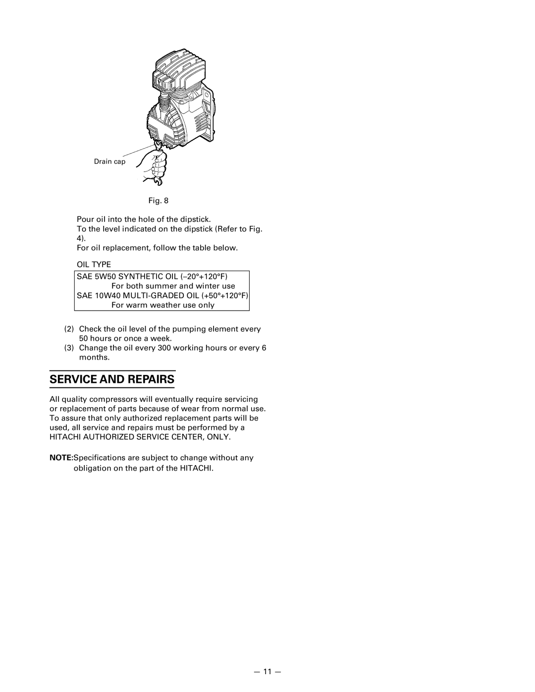 InFocus EC 10SB (SL) instruction manual Service and Repairs, OIL Type 