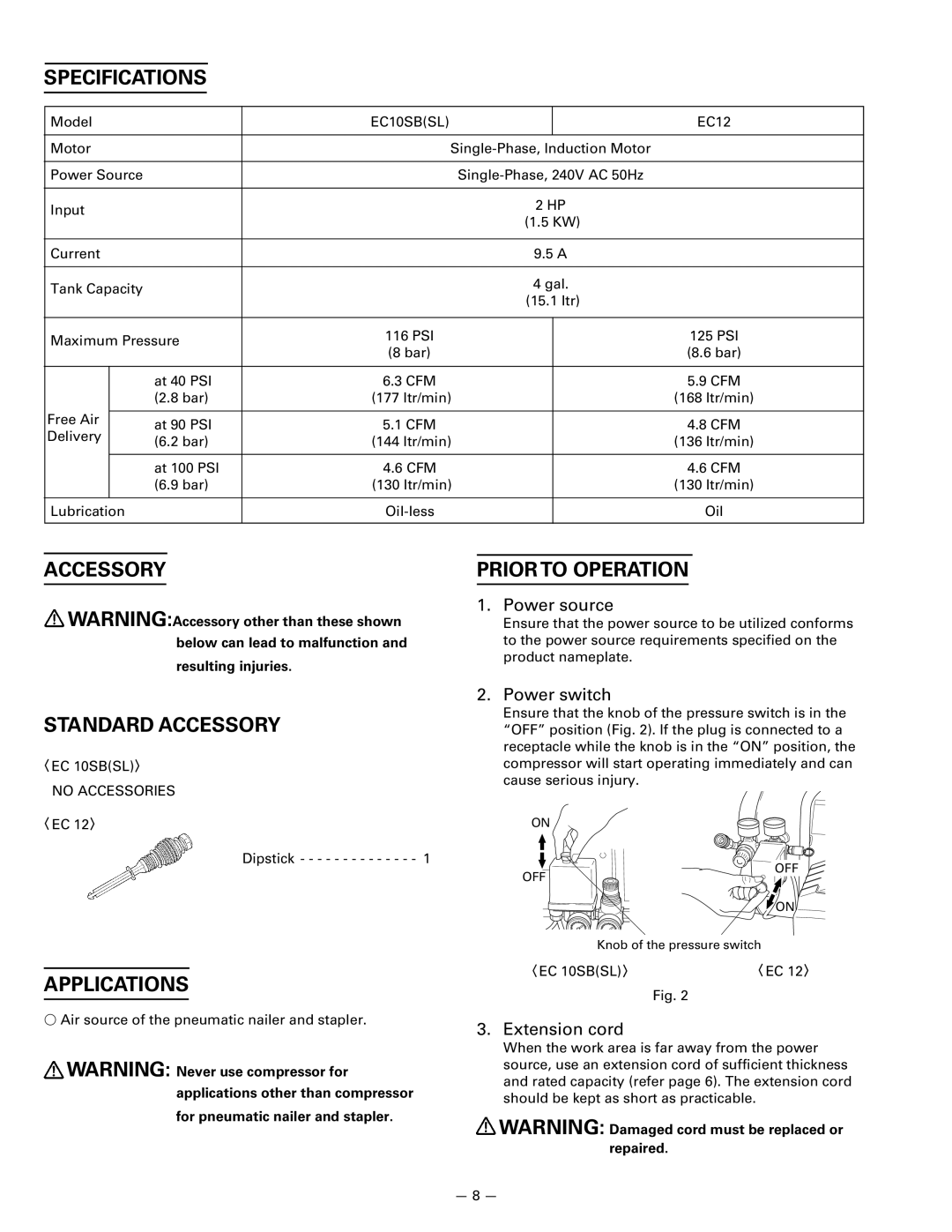 InFocus EC 10SB (SL) instruction manual Specifications, Prior to Operation, Standard Accessory, Applications 