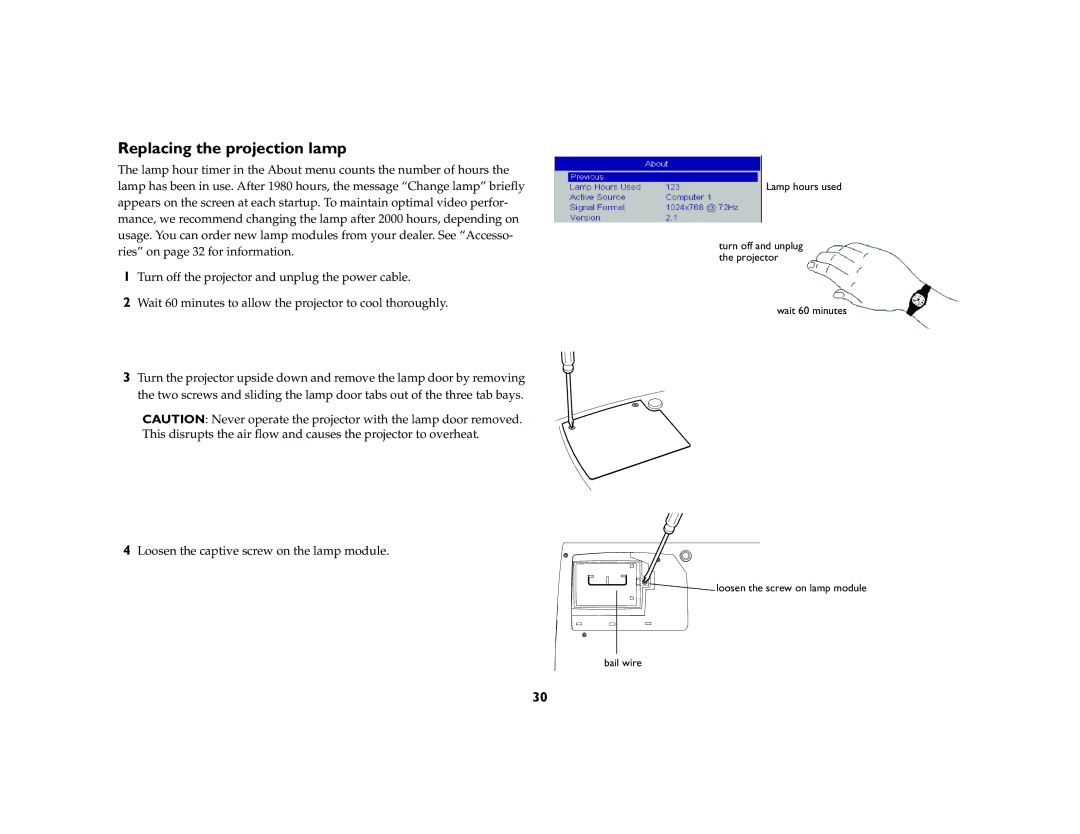 InFocus EN 55024, EN 61000-3-3, EN 61000-3-2 manual Replacing the projection lamp 