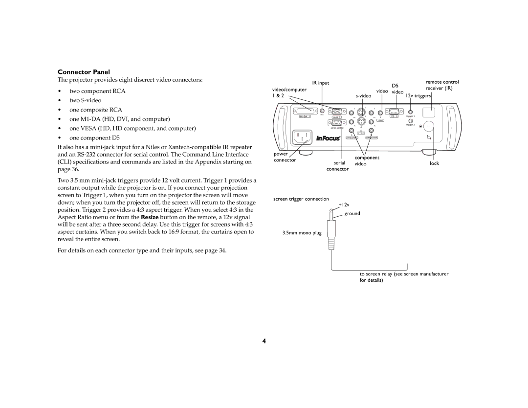 InFocus EN 61000-3-3, EN 55024, EN 61000-3-2 manual Connector Panel 