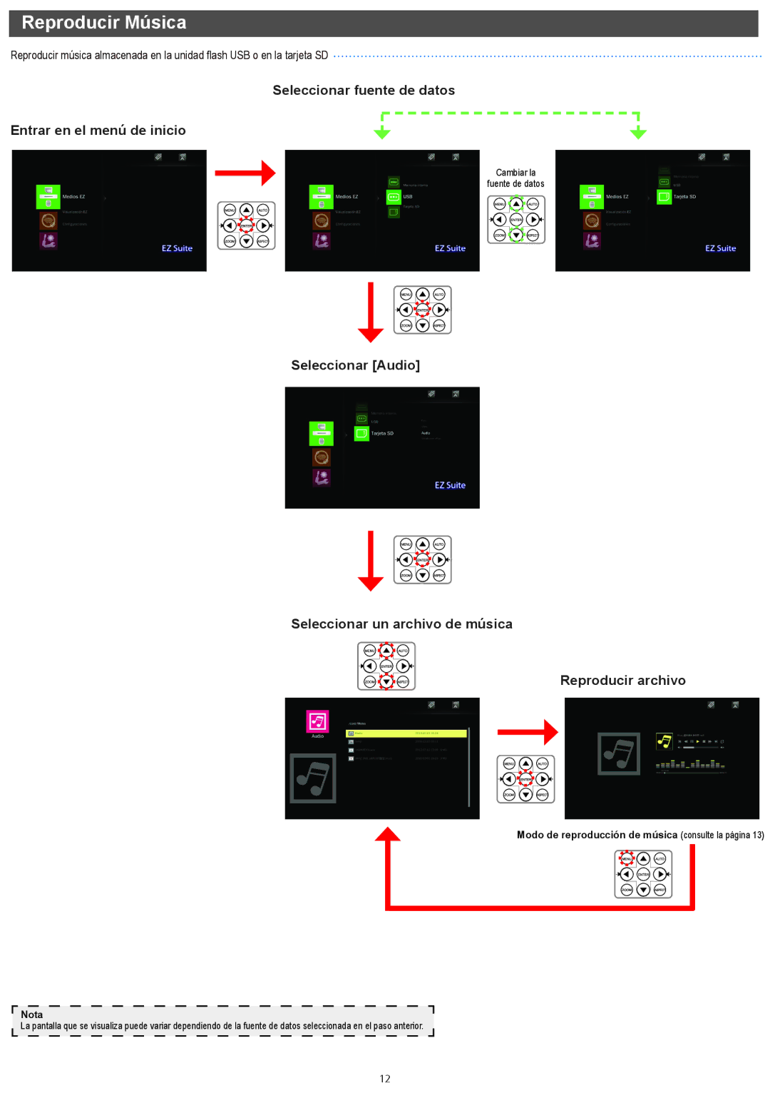 InFocus IN1146 manual Reproducir Música, Modo de reproducción de música consulte la página Nota 