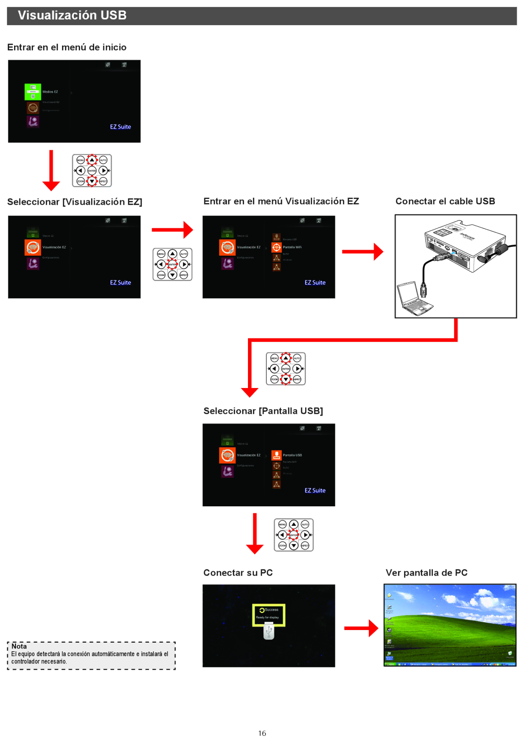 InFocus IN1146 manual Visualización USB 