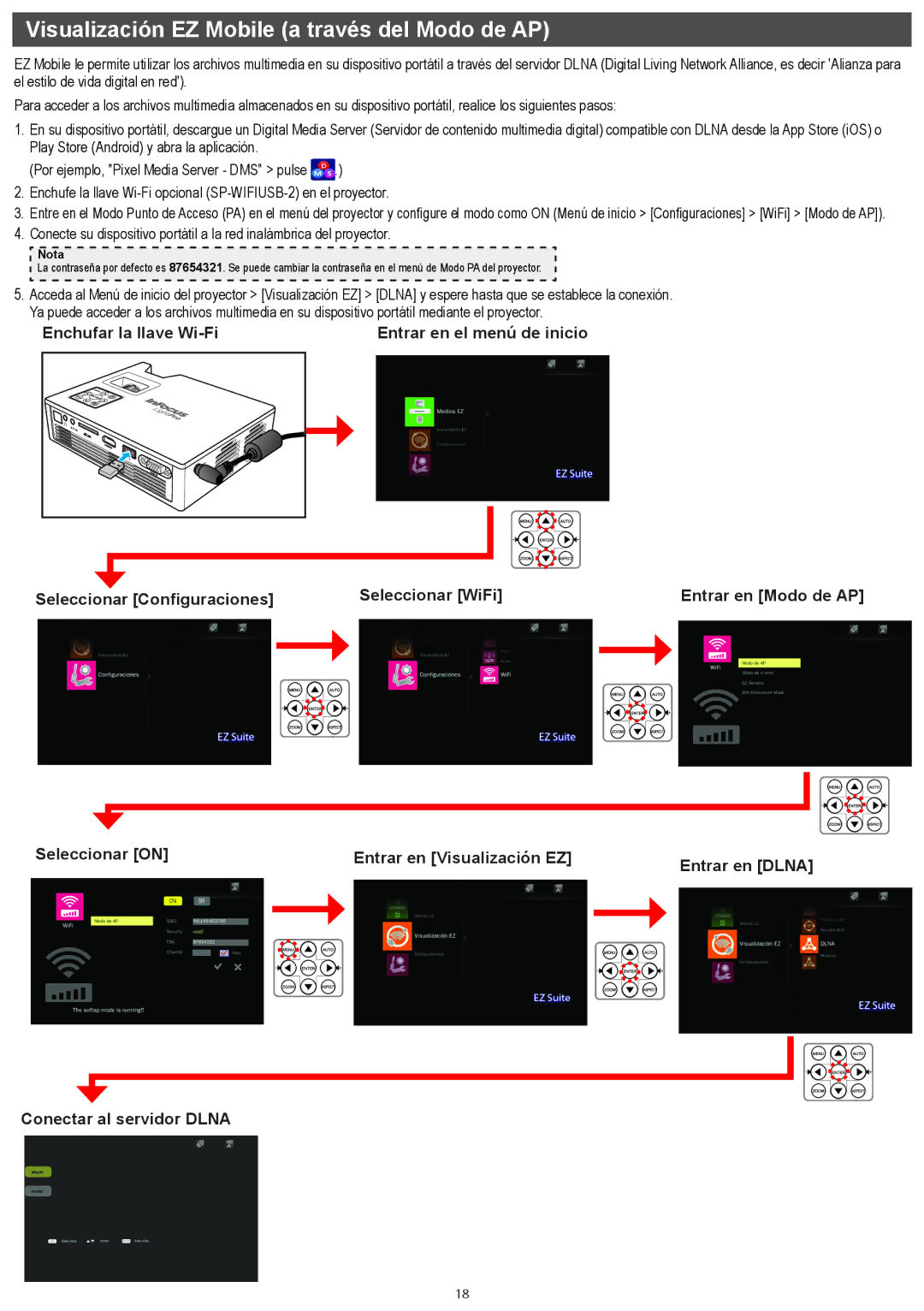 InFocus IN1146 manual Visualización EZ Mobile a través del Modo de AP 