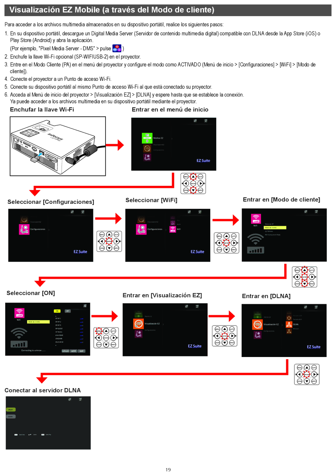 InFocus IN1146 manual Visualización EZ Mobile a través del Modo de cliente 