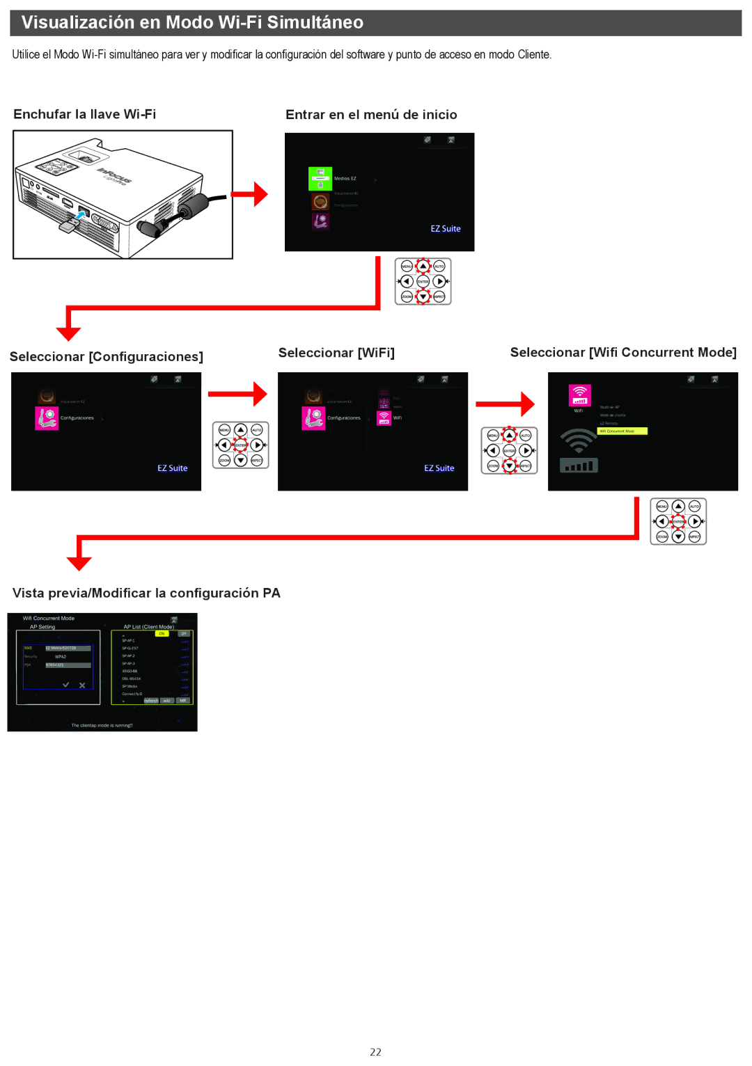 InFocus IN1146 manual Visualización en Modo Wi-Fi Simultáneo 