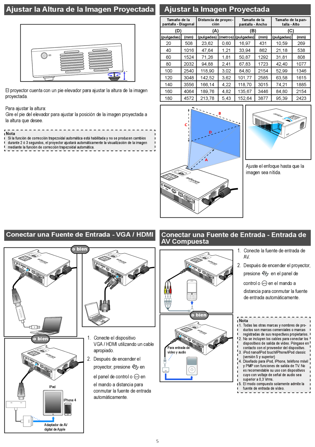 InFocus IN1146 manual Ajustar la Altura de la Imagen Proyectada, Ajustar la Imagen Proyectada 