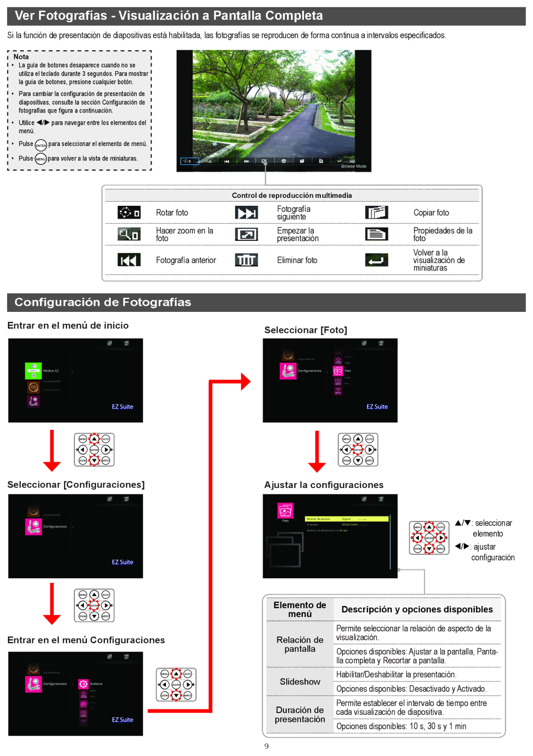 InFocus IN1146 manual Ver Fotografías Visualización a Pantalla Completa, Configuración de Fotografías 