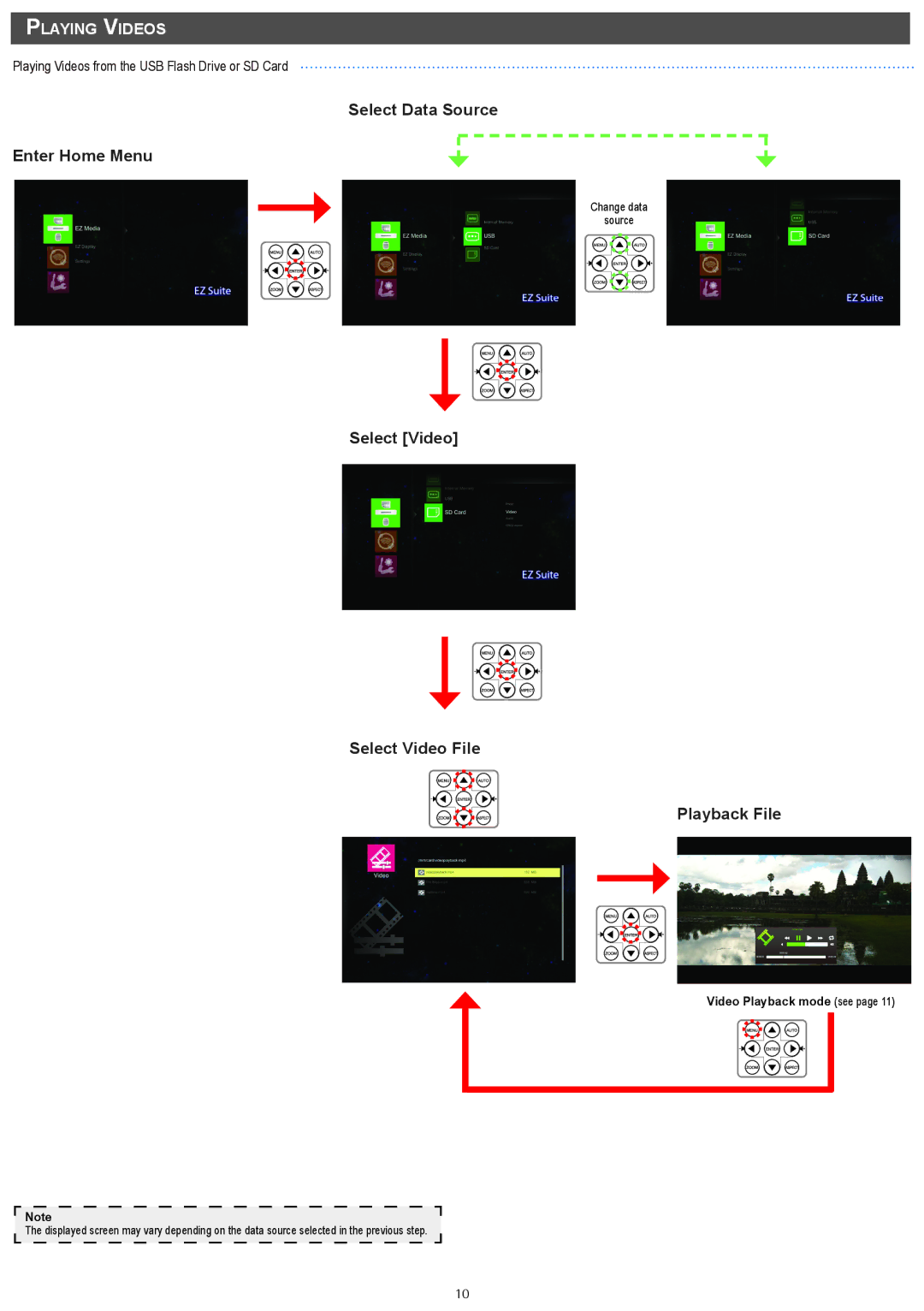 InFocus IN1146 manual Select Video Select Video File Playback File, Playing Videos 