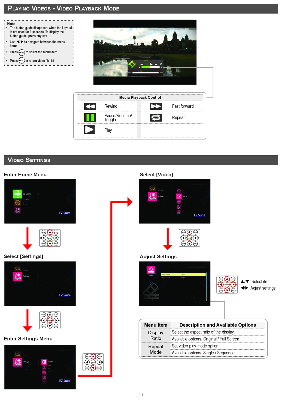 InFocus IN1146 manual Playing Videos Video Playback Mode 