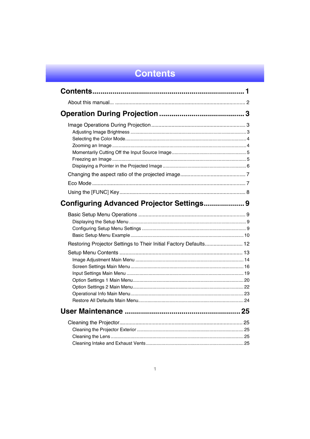 InFocus IN12 manual Contents 