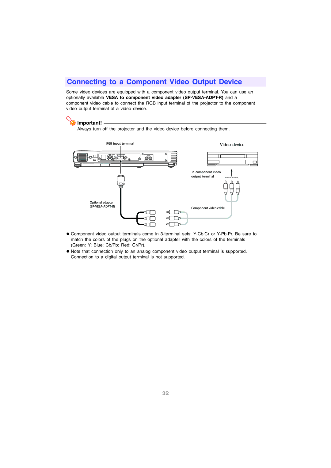 InFocus IN12 manual Connecting to a Component Video Output Device 