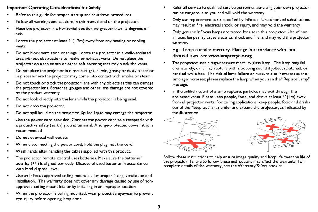 InFocus IN122a, IN124a, IN126a manual Important Operating Considerations for Safety 