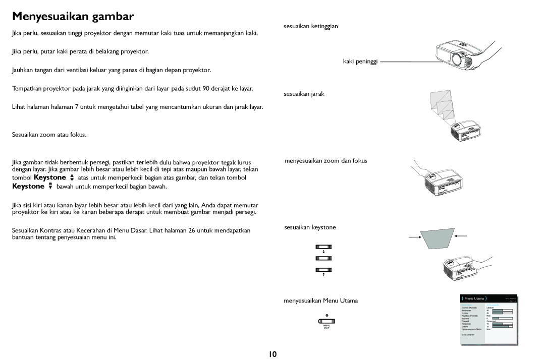 InFocus IN126STa, IN124STa manual Menyesuaikan gambar, Menu Utama 