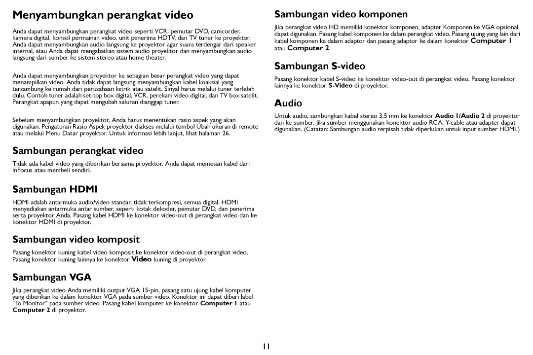 InFocus IN124STa, IN126STa manual Menyambungkan perangkat video 