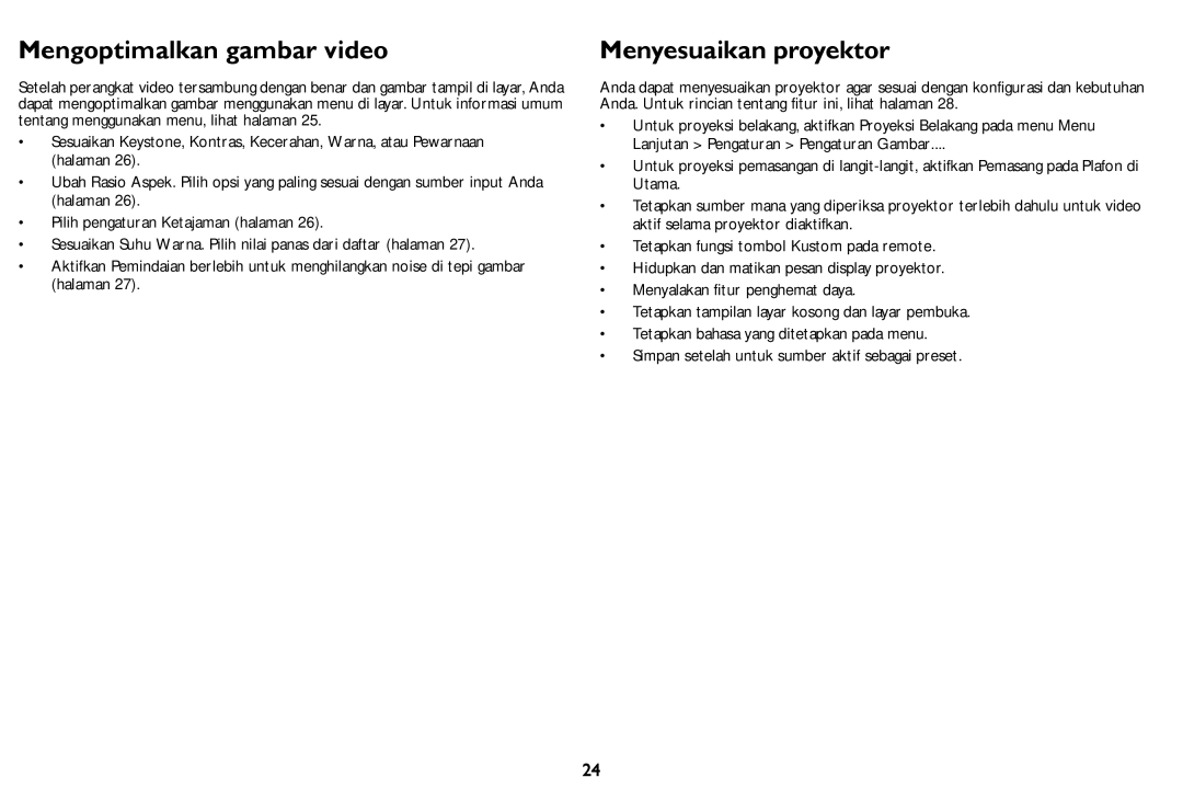 InFocus IN126STa, IN124STa manual Mengoptimalkan gambar video, Menyesuaikan proyektor 